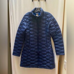 Patagonia Fiona Parka Navy 800 Fill Down Longline Stand Collar Two Way Zipper-M